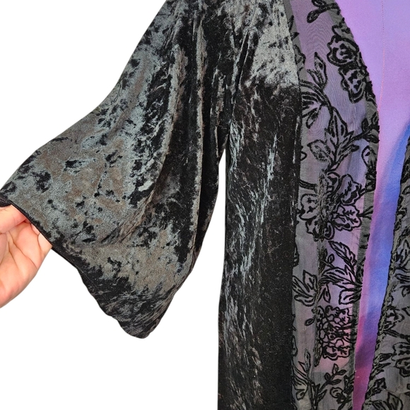 Knox Rose Black Velvet & Sheer Panel Duster Kimono‎ Size M/L Women's C78 - Picture 4 of 8